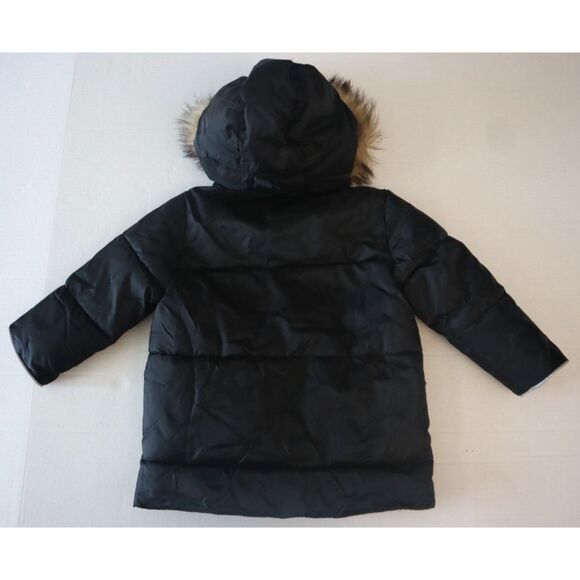 Gap Baby 764661 Toddler Sz 3Y Black Faux Fur Trim Hooded Parka Jacket - Picture 2 of 10